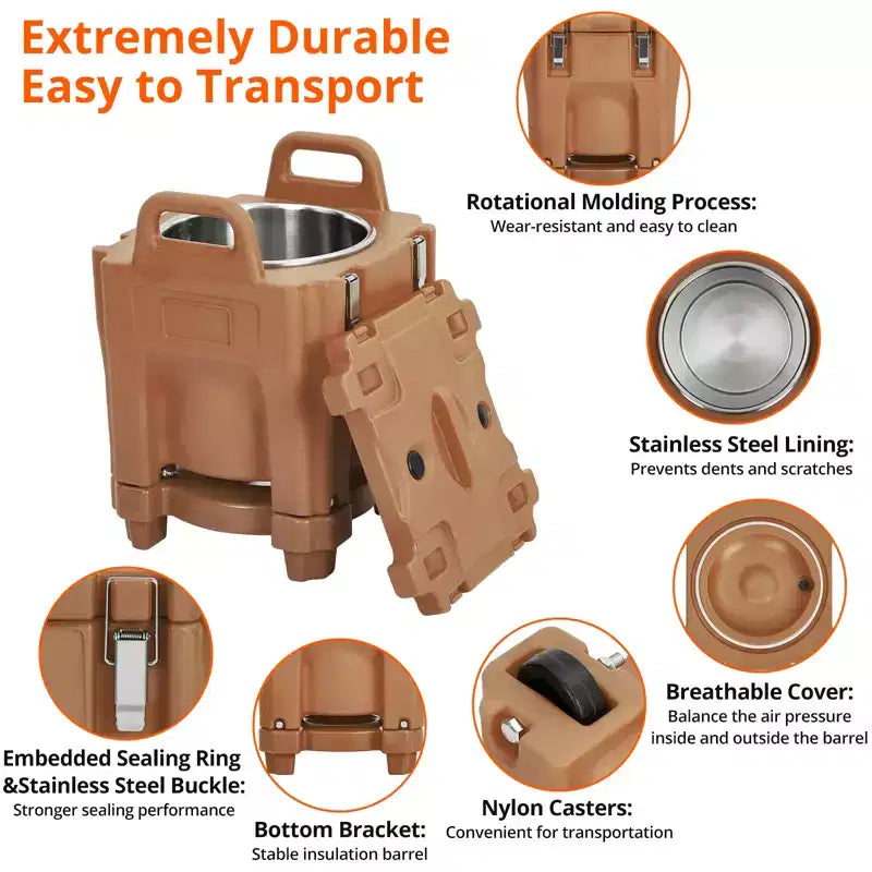 COZONY Insulated Food Pan Carrier with Spoon, 20L Capacity Top Load Wheel Side Lock Stainless Steel for Catering Restaurant