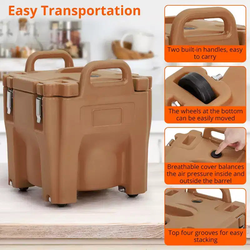 COZONY Insulated Food Pan Carrier with Spoon, 20L Capacity Top Load Wheel Side Lock Stainless Steel for Catering Restaurant