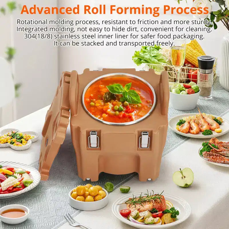 COZONY Insulated Food Pan Carrier with Spoon, 20L Capacity Top Load Wheel Side Lock Stainless Steel for Catering Restaurant