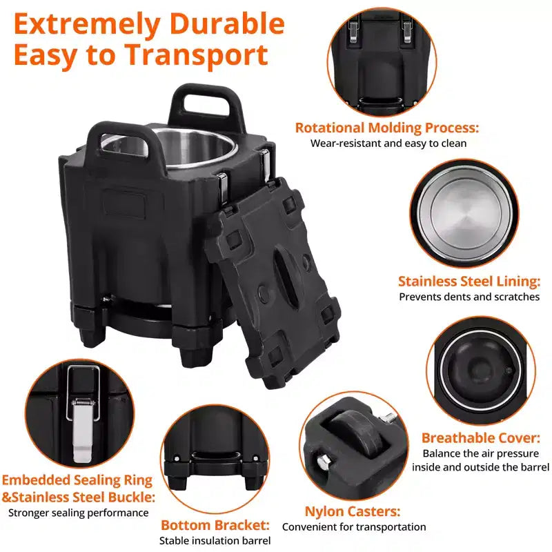 COZONY Insulated Food Pan Carrier with Spoon, 20L Capacity Top Load Wheel Side Lock Stainless Steel for Catering Restaurant