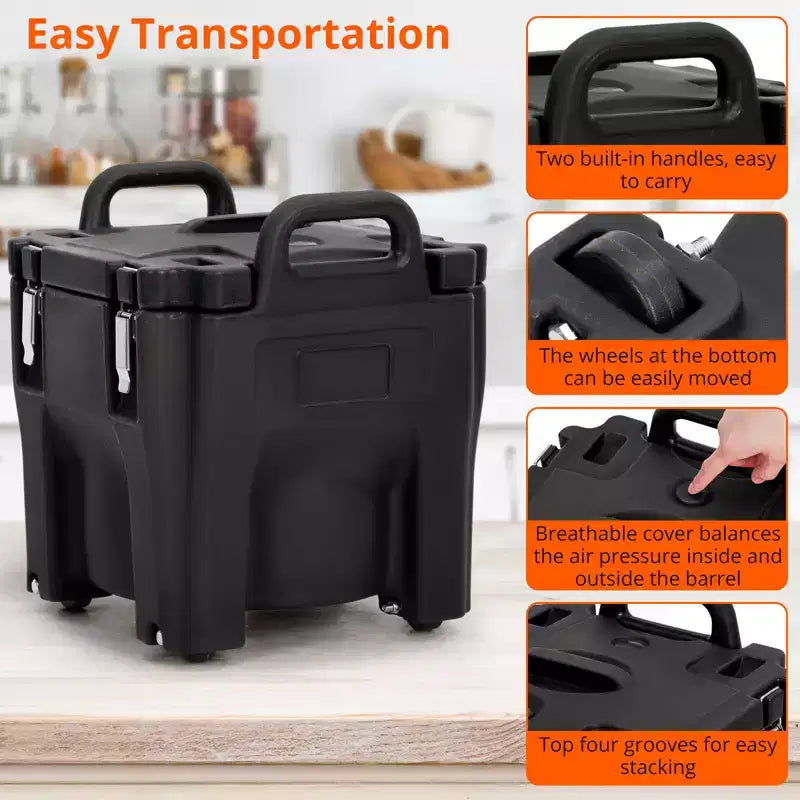 COZONY Insulated Food Pan Carrier with Spoon, 20L Capacity Top Load Wheel Side Lock Stainless Steel for Catering Restaurant