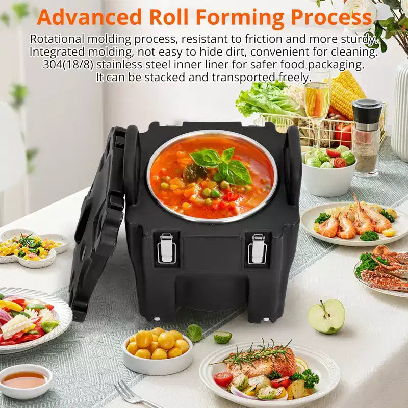 COZONY Insulated Food Pan Carrier with Spoon, 20L Capacity Top Load Wheel Side Lock Stainless Steel for Catering Restaurant