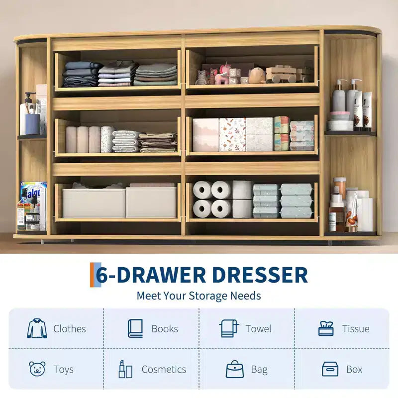 Acekool 9 Drawer Farmhouse Dresser with Power Outlet, Vintage Chest with Metal Handles, Large Storage Organizer for Bedroom, Living Room, Hallway