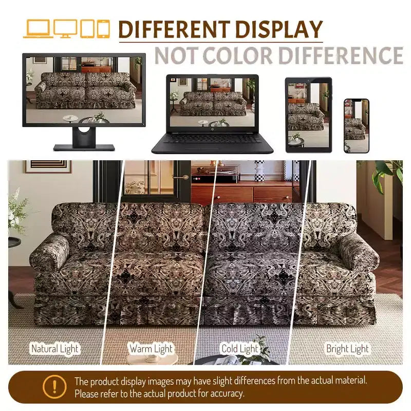 MAYEERTY 74 Luxuriously Comfortable 3 Seater Cloud Couch, Oxford Fabric Sofa with Rolled Arms & Pleated Skirt Design Black Floral