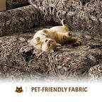 MAYEERTY 74 Luxuriously Comfortable 3 Seater Cloud Couch, Oxford Fabric Sofa with Rolled Arms & Pleated Skirt Design Black Floral