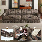 MAYEERTY 74 Luxuriously Comfortable 3 Seater Cloud Couch, Oxford Fabric Sofa with Rolled Arms & Pleated Skirt Design Black Floral