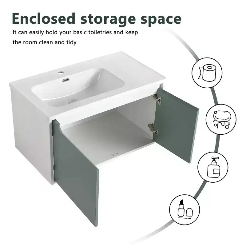 Modern Wall Mounted Bathroom Vanities With Sink Combo, Floating Bathroom Vanity Cabinet, Small Apartment Bathroom Furniture Mint Green