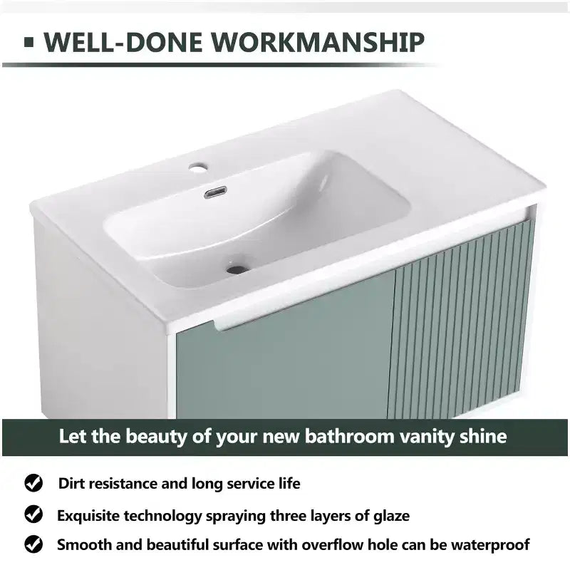 Modern Wall Mounted Bathroom Vanities With Sink Combo, Floating Bathroom Vanity Cabinet, Small Apartment Bathroom Furniture Mint Green