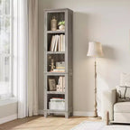 Narrow 5-layer Corner Bookshelf, Living Room Country-style Bookshelf with Wooden Legs, Grey, Suitable for Living Room and Bedroom, Space-saving