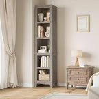 Narrow 5-layer Corner Bookshelf, Living Room Country-style Bookshelf with Wooden Legs, Grey, Suitable for Living Room and Bedroom, Space-saving