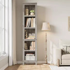 Narrow 5-layer Corner Bookshelf, Living Room Country-style Bookshelf with Wooden Legs, Grey, Suitable for Living Room and Bedroom, Space-saving