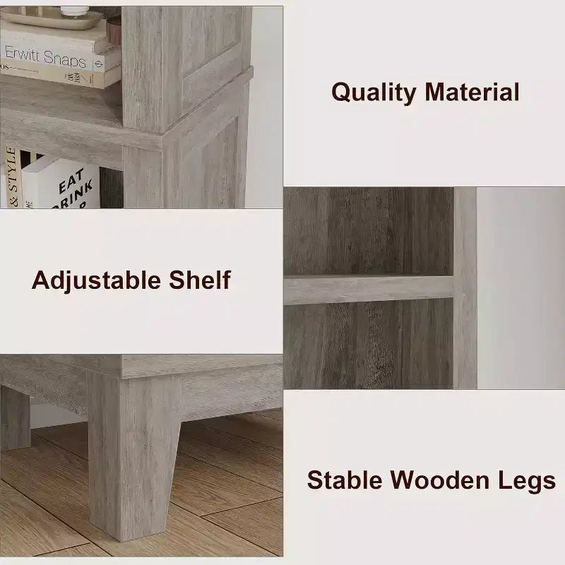 Narrow 5-layer Corner Bookshelf, Living Room Country-style Bookshelf with Wooden Legs, Grey, Suitable for Living Room and Bedroom, Space-saving