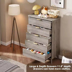 Fluted Dresser for Bedroom with 5 Deep Drawers, 47.2 in Tall Chest of Drawers, Curved Profile Design, Modern Wooden Dresser for Living Room Hallway