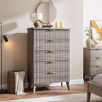 Fluted Dresser for Bedroom with 5 Deep Drawers, 47.2 in Tall Chest of Drawers, Curved Profile Design, Modern Wooden Dresser for Living Room Hallway