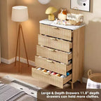 Fluted Dresser for Bedroom with 5 Deep Drawers, 47.2 in Tall Chest of Drawers, Curved Profile Design, Modern Wooden Dresser for Living Room Hallway