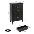 Fluted Dresser for Bedroom with 5 Deep Drawers, 47.2 in Tall Chest of Drawers, Curved Profile Design, Modern Wooden Dresser for Living Room Hallway