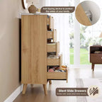 Fluted Dresser for Bedroom with 5 Deep Drawers, 47.2 in Tall Chest of Drawers, Curved Profile Design, Modern Wooden Dresser for Living Room Hallway