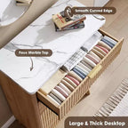 Fluted Dresser for Bedroom with 5 Deep Drawers, 47.2 in Tall Chest of Drawers, Curved Profile Design, Modern Wooden Dresser for Living Room Hallway