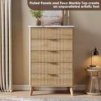 Fluted Dresser for Bedroom with 5 Deep Drawers, 47.2 in Tall Chest of Drawers, Curved Profile Design, Modern Wooden Dresser for Living Room Hallway