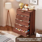 Fluted Dresser for Bedroom with 5 Deep Drawers, 47.2 in Tall Chest of Drawers, Curved Profile Design, Modern Wooden Dresser for Living Room Hallway
