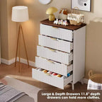 Fluted Dresser for Bedroom with 5 Deep Drawers, 47.2 in Tall Chest of Drawers, Curved Profile Design, Modern Wooden Dresser for Living Room Hallway