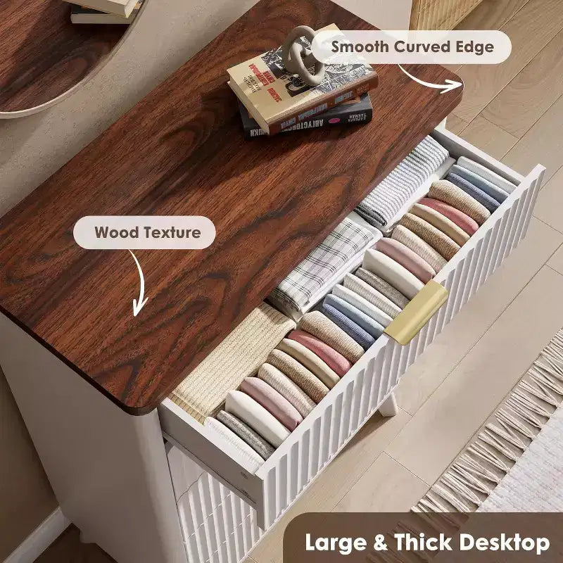 Fluted Dresser for Bedroom with 5 Deep Drawers, 47.2 in Tall Chest of Drawers, Curved Profile Design, Modern Wooden Dresser for Living Room Hallway
