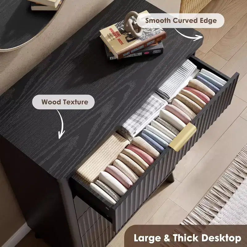 Fluted Dresser for Bedroom with 5 Deep Drawers, 47.2 in Tall Chest of Drawers, Curved Profile Design, Modern Wooden Dresser for Living Room Hallway