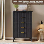 Fluted Dresser for Bedroom with 5 Deep Drawers, 47.2 in Tall Chest of Drawers, Curved Profile Design, Modern Wooden Dresser for Living Room Hallway