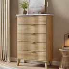Fluted Dresser for Bedroom with 5 Deep Drawers, 47.2 in Tall Chest of Drawers, Curved Profile Design, Modern Wooden Dresser for Living Room Hallway