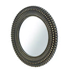 26.5 Inch Round Black and Gold Wooden Wall Mirror with Woven Texture