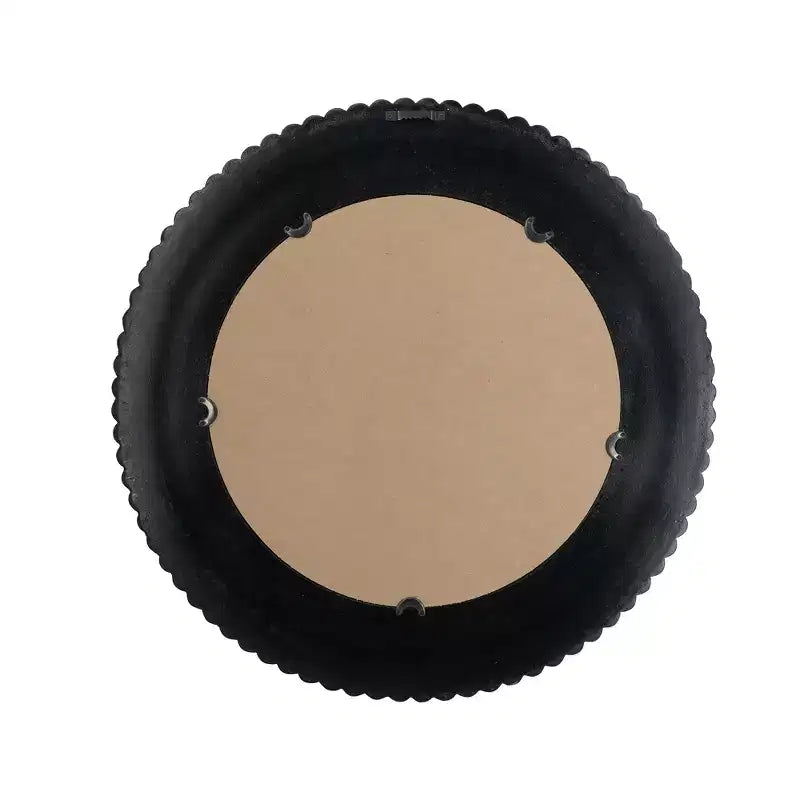 26.5 Inch Round Black and Gold Wooden Wall Mirror with Woven Texture