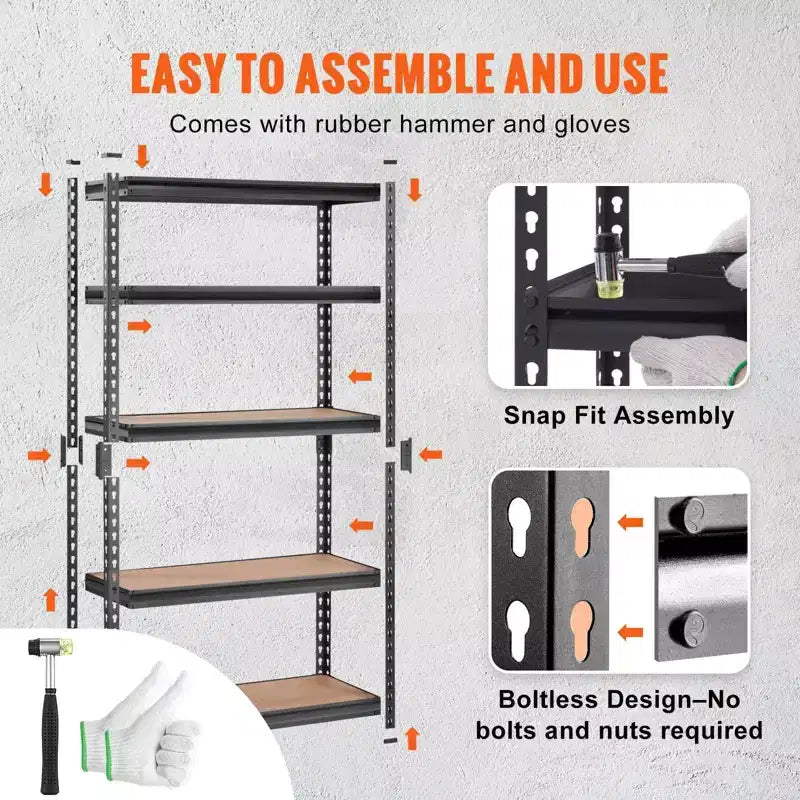 VIYET 5-Tier Adjustable Storage Shelving Unit, 2000LBS Total Capacity Heavy-Duty Metal Rack, 30L12W60H for Garage/Kitchen/Pantry/Basement (Black)