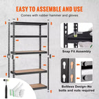 VIYET 5-Tier Adjustable Storage Shelving Unit, 2000LBS Total Capacity Heavy-Duty Metal Rack, 30L12W60H for Garage/Kitchen/Pantry/Basement (Black)