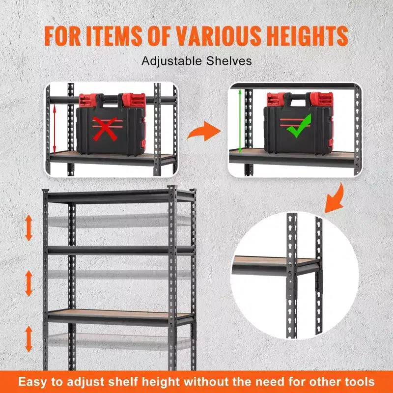 VIYET 5-Tier Adjustable Storage Shelving Unit, 2000LBS Total Capacity Heavy-Duty Metal Rack, 30L12W60H for Garage/Kitchen/Pantry/Basement (Black)