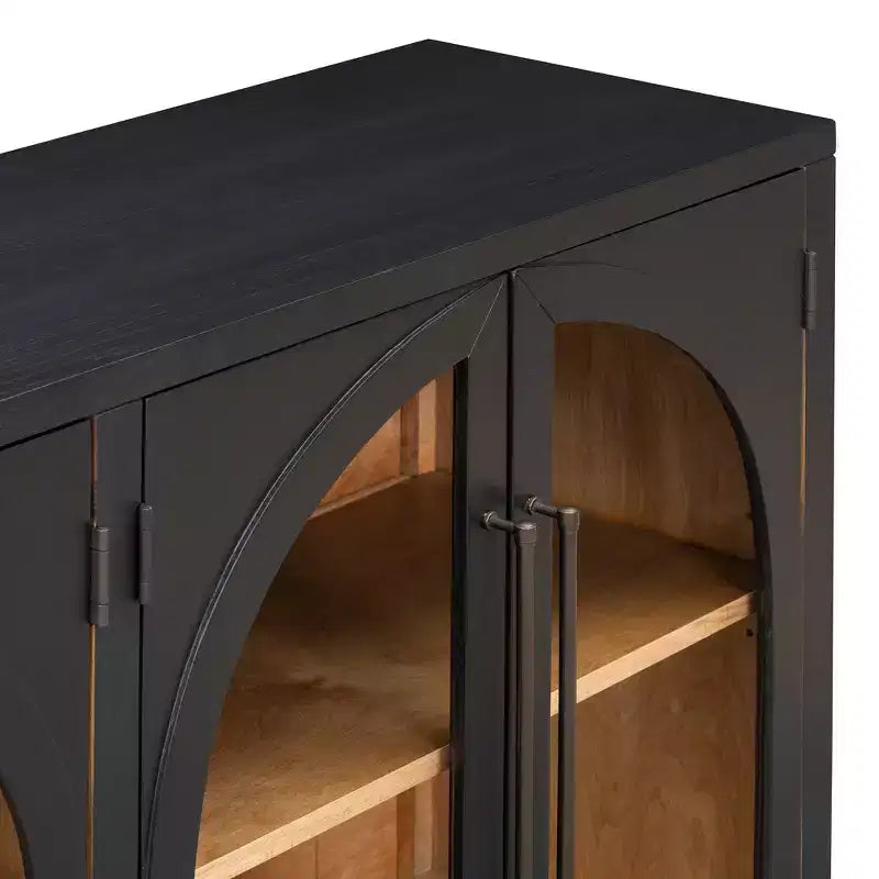 Clihome 4-Door Large Storage Sideboard Buffet Cabinet with Glass Doors,Arched Cabinet with Adjustable Shelves for Kitchen, Dining Room and Living Room