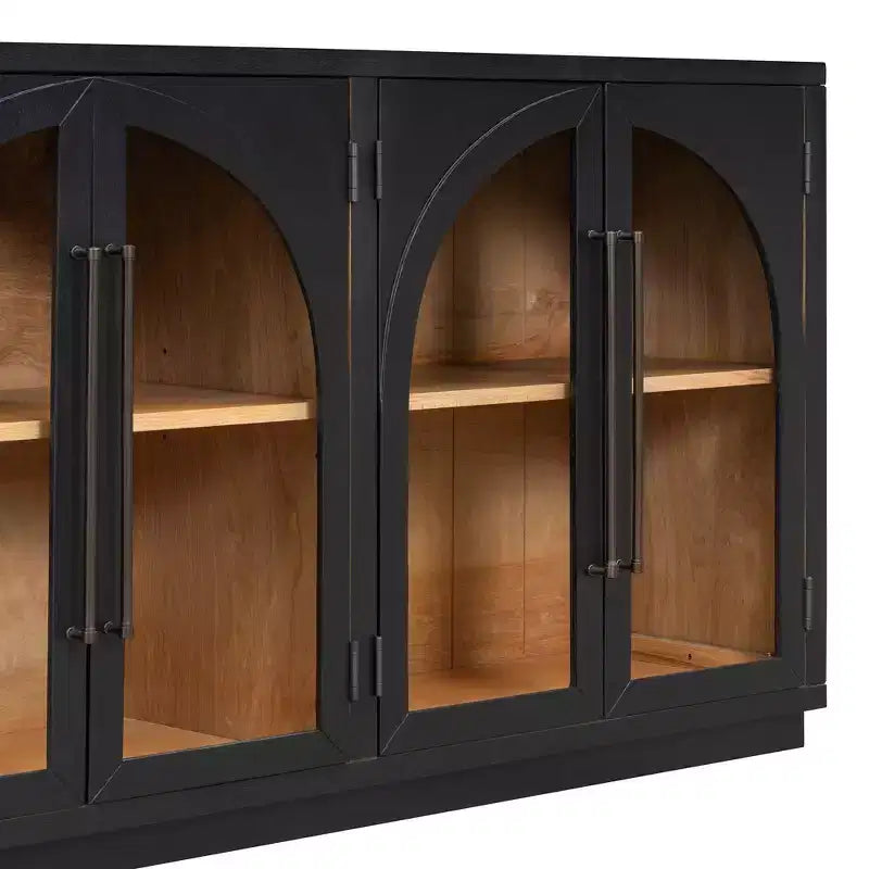 Clihome 4-Door Large Storage Sideboard Buffet Cabinet with Glass Doors,Arched Cabinet with Adjustable Shelves for Kitchen, Dining Room and Living Room