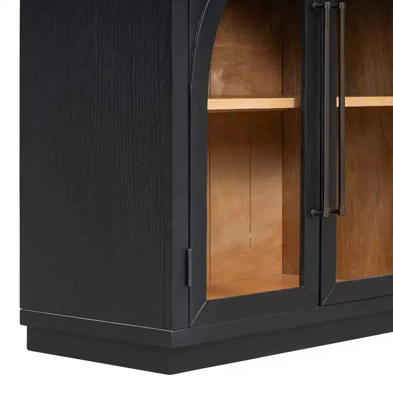 Clihome 4-Door Large Storage Sideboard Buffet Cabinet with Glass Doors,Arched Cabinet with Adjustable Shelves for Kitchen, Dining Room and Living Room