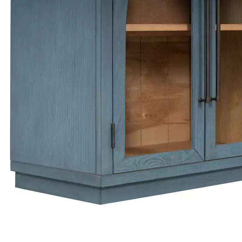 Clihome 4-Door Large Storage Sideboard Buffet Cabinet with Glass Doors,Arched Cabinet with Adjustable Shelves for Kitchen, Dining Room and Living Room