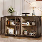 Clihome 4-Door Large Storage Sideboard Buffet Cabinet with Glass Doors,Arched Cabinet with Adjustable Shelves for Kitchen, Dining Room and Living Room
