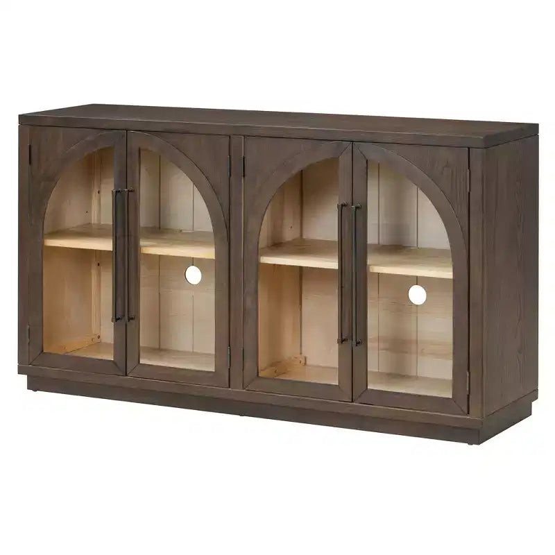 Clihome 4-Door Large Storage Sideboard Buffet Cabinet with Glass Doors,Arched Cabinet with Adjustable Shelves for Kitchen, Dining Room and Living Room