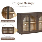 Clihome 4-Door Large Storage Sideboard Buffet Cabinet with Glass Doors,Arched Cabinet with Adjustable Shelves for Kitchen, Dining Room and Living Room