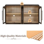 Clihome 4-Door Large Storage Sideboard Buffet Cabinet with Glass Doors,Arched Cabinet with Adjustable Shelves for Kitchen, Dining Room and Living Room