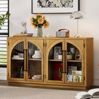 Clihome 4-Door Large Storage Sideboard Buffet Cabinet with Glass Doors,Arched Cabinet with Adjustable Shelves for Kitchen, Dining Room and Living Room