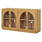 Clihome 4-Door Large Storage Sideboard Buffet Cabinet with Glass Doors,Arched Cabinet with Adjustable Shelves for Kitchen, Dining Room and Living Room