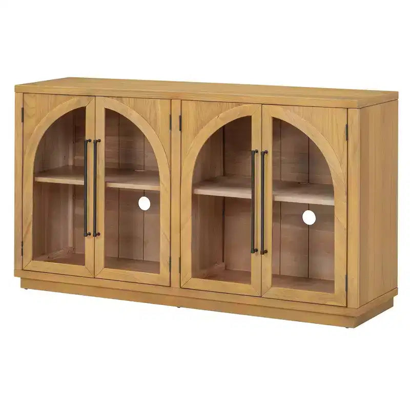Clihome 4-Door Large Storage Sideboard Buffet Cabinet with Glass Doors,Arched Cabinet with Adjustable Shelves for Kitchen, Dining Room and Living Room