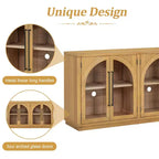 Clihome 4-Door Large Storage Sideboard Buffet Cabinet with Glass Doors,Arched Cabinet with Adjustable Shelves for Kitchen, Dining Room and Living Room