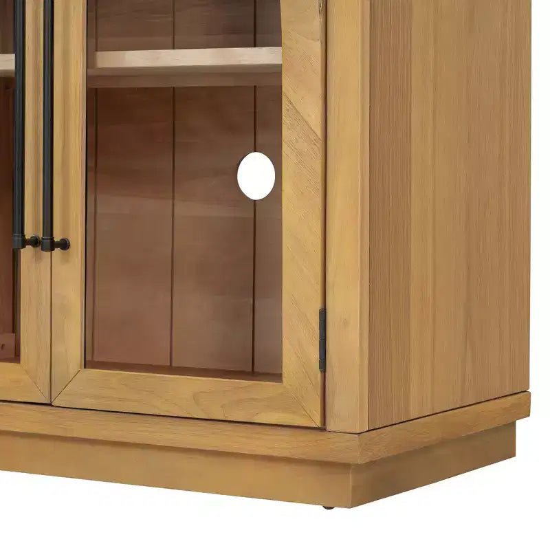 Clihome 4-Door Large Storage Sideboard Buffet Cabinet with Glass Doors,Arched Cabinet with Adjustable Shelves for Kitchen, Dining Room and Living Room