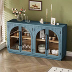 Clihome 4-Door Large Storage Sideboard Buffet Cabinet with Glass Doors,Arched Cabinet with Adjustable Shelves for Kitchen, Dining Room and Living Room