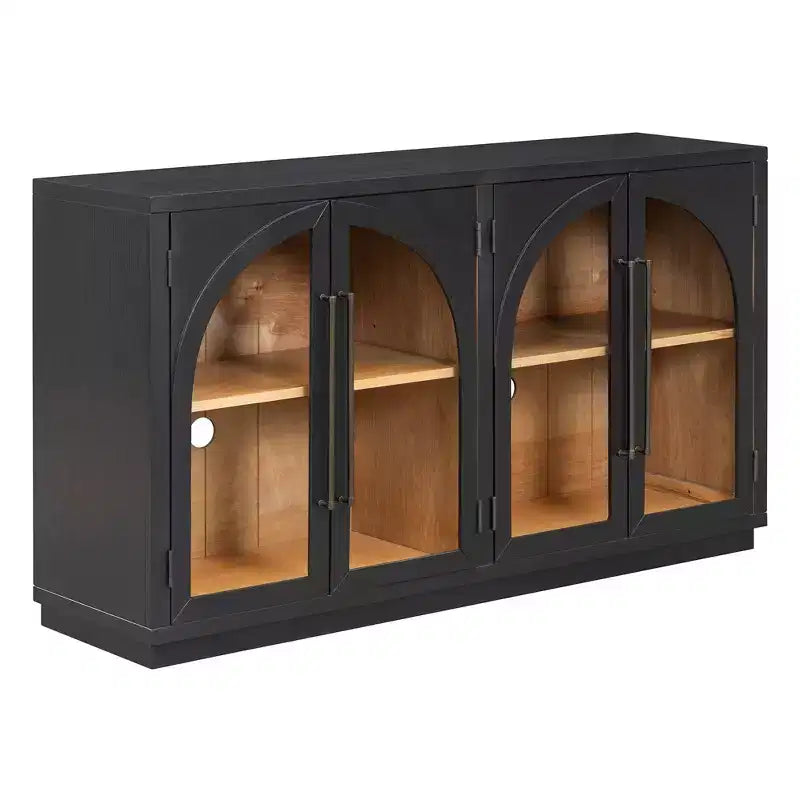 Clihome 4-Door Large Storage Sideboard Buffet Cabinet with Glass Doors,Arched Cabinet with Adjustable Shelves for Kitchen, Dining Room and Living Room