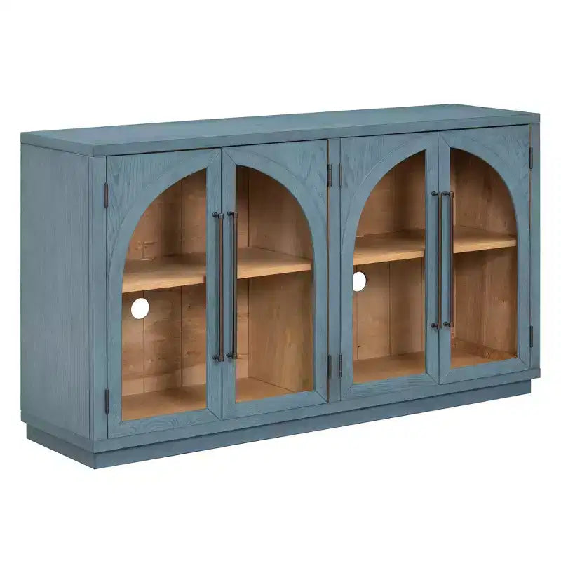 Clihome 4-Door Large Storage Sideboard Buffet Cabinet with Glass Doors,Arched Cabinet with Adjustable Shelves for Kitchen, Dining Room and Living Room